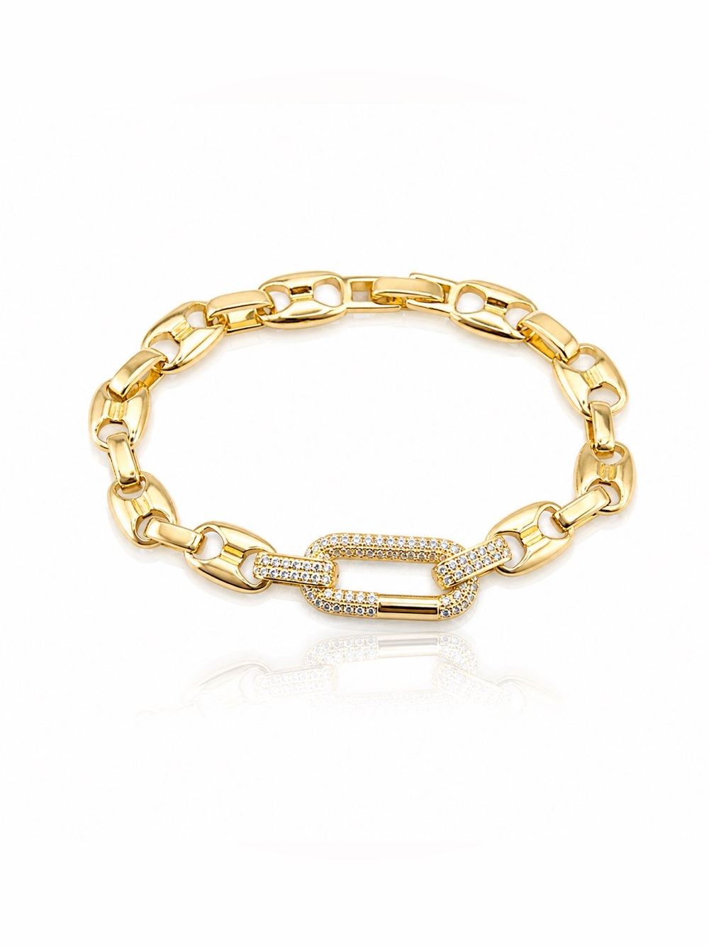 Gold-Filled Link Bracelet with Pave CZ Accent